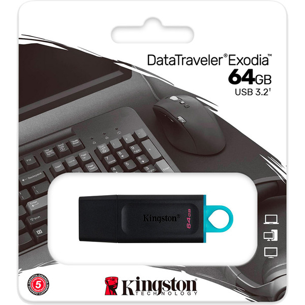 Флеш-драйв KINGSTON DT Exodia 64GB USB 3.2 Black/Teal. фото 3