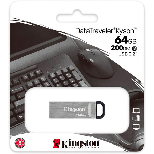 Флеш-драйв KINGSTON DT Kyson 64GB USB 3.2 Silver Black. фото 2