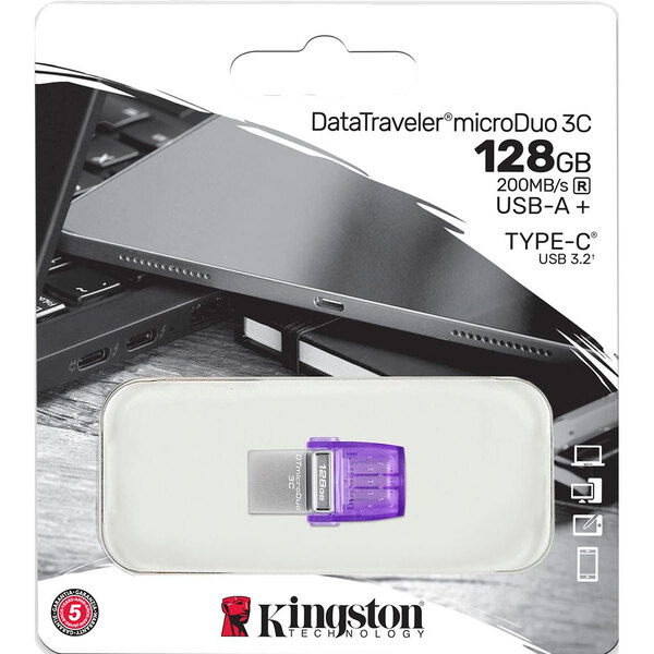 Флеш-драйв KINGSTON DT Duo 3C 128GB 200MB/s dual USB-A + USB-C. фото 2